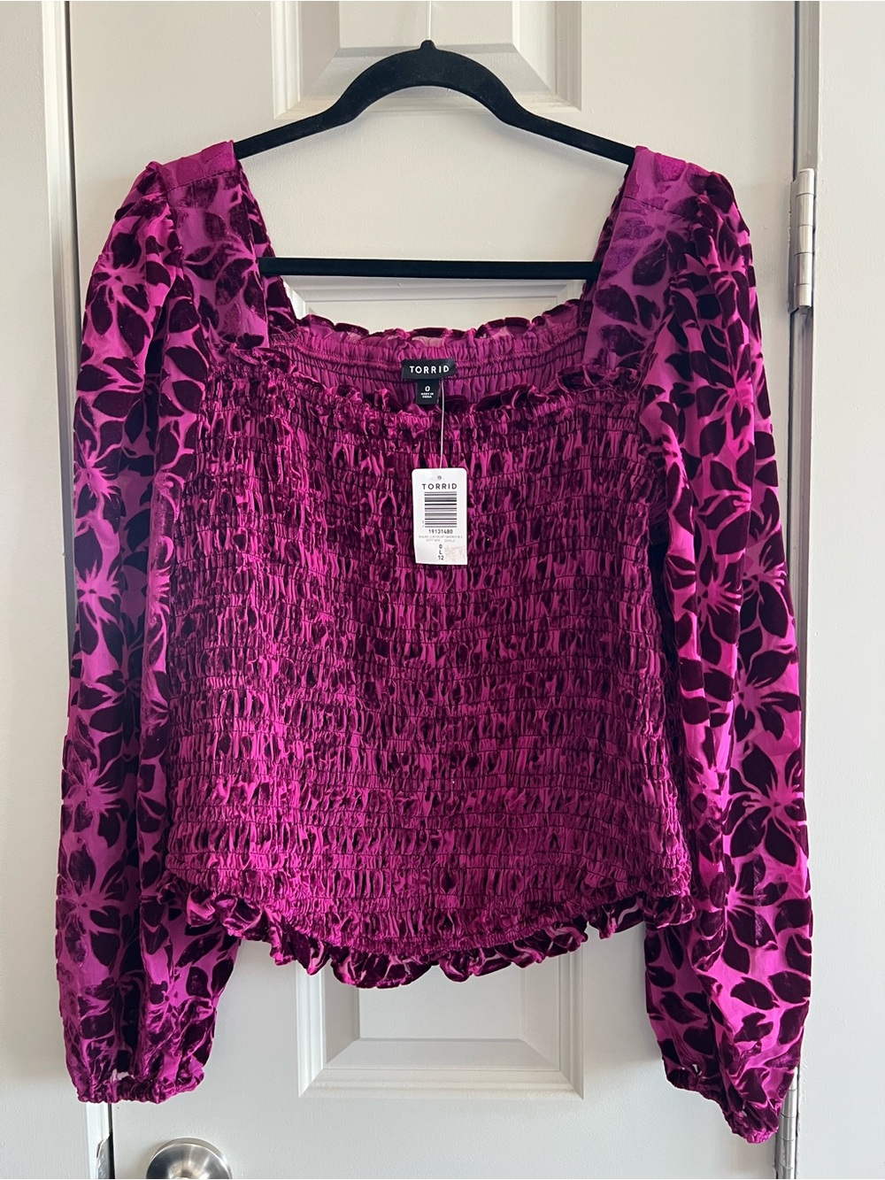 torrid Magenta Floral Smocked Long-Sleeve Blouse